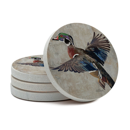 Thirstystone Wood Duck 4 Pack Round Natural Sandstone Coasters 4" Round