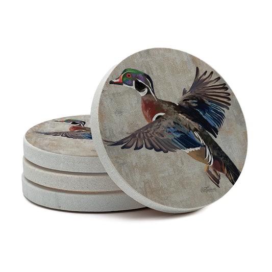 Thirstystone Wood Duck 4 Pack Round Natural Sandstone Coasters 4" Round