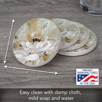Thirstystone Floral Dreamscape 4 Pack Round Natural Sandstone Coasters with Protective Cork Backing Manufactured in The USA