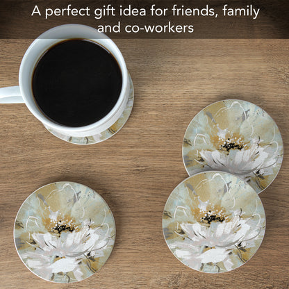 Thirstystone Floral Dreamscape 4 Pack Round Natural Sandstone Coasters with Protective Cork Backing Manufactured in The USA