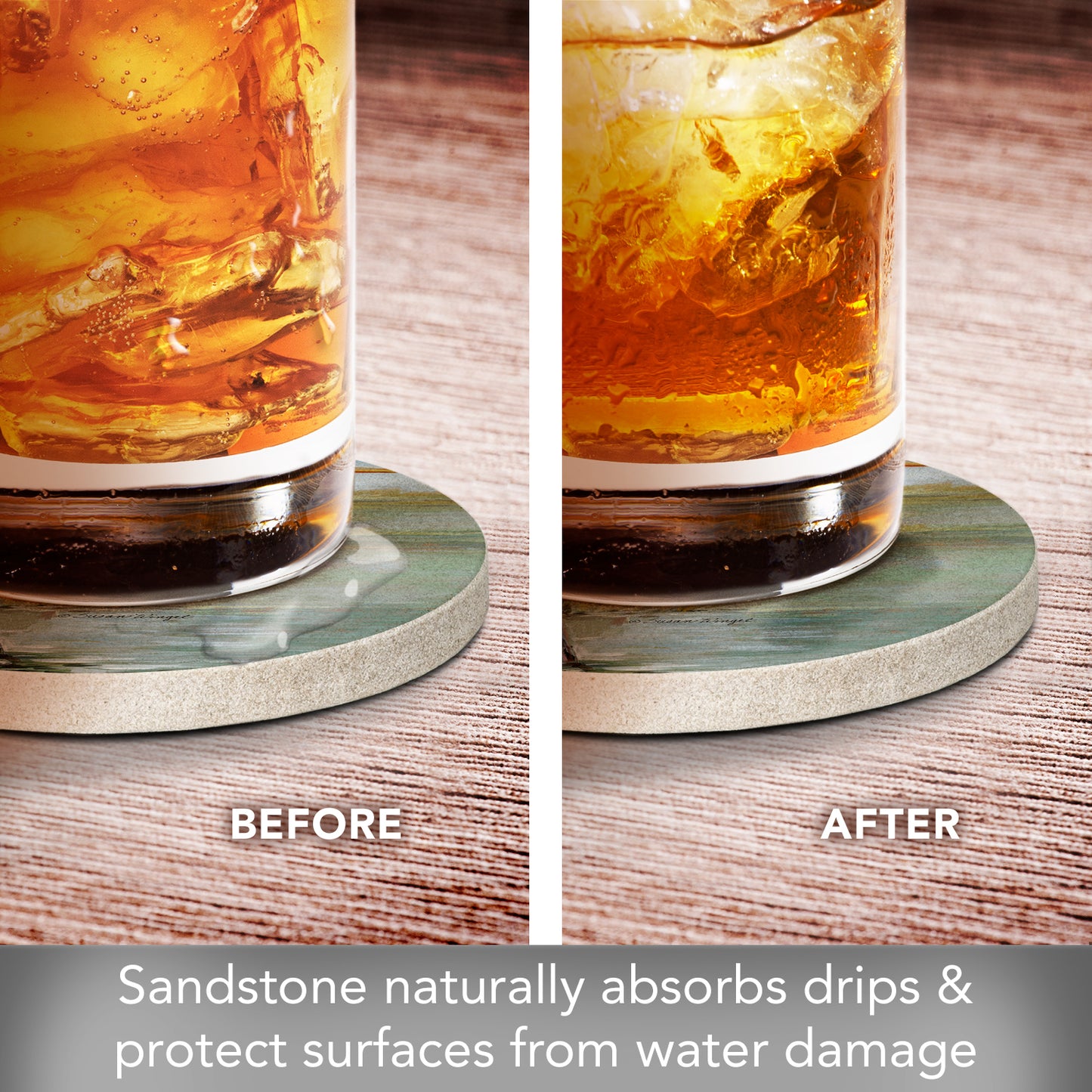 Thirstystone Coastal Egret 4 Pack Round Natural Sandstone Coasters with Protective Cork Backing Manufactured in The USA