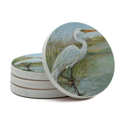 Thirstystone Coastal Egret 4 Pack Round Natural Sandstone Coasters 4" Round