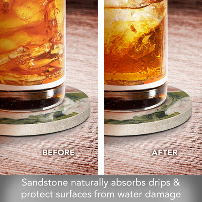 Thirstystone Aged Beauty Floral 4 Pack Natural Sandstone Coasters 4" Round Manufactured in the USA