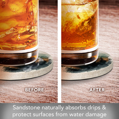 Thirstystone Bear Silhouette 4 Pack Natural Sandstone Coasters 4" Round Manufactured in the USA