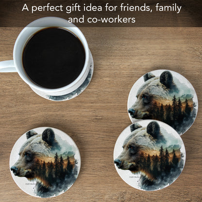 Thirstystone Bear Silhouette 4 Pack Natural Sandstone Coasters 4" Round Manufactured in the USA