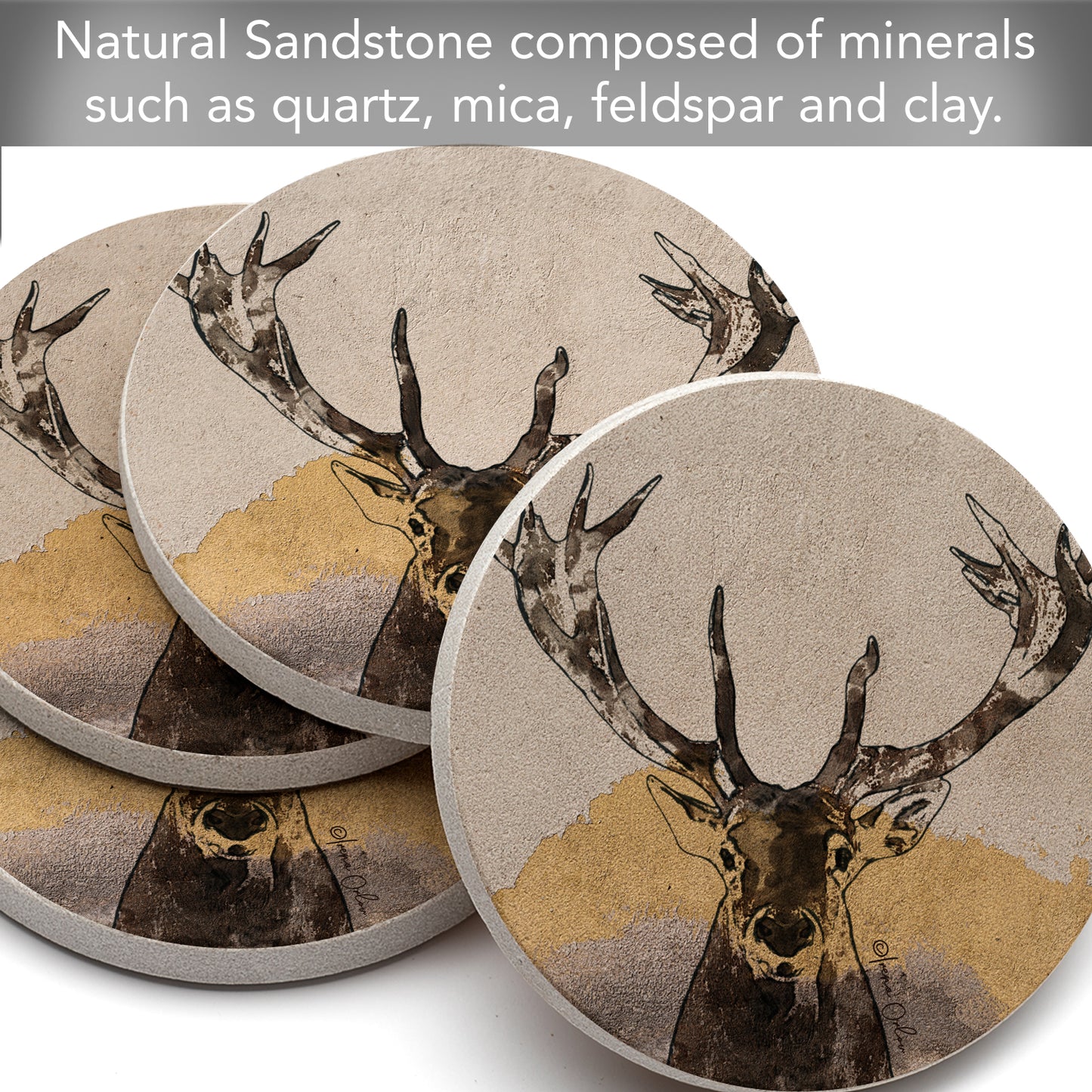 Thirstystone Whitetail Deer 4 Pack Natural Sandstone Coasters 4" Round Manufactured in the USA