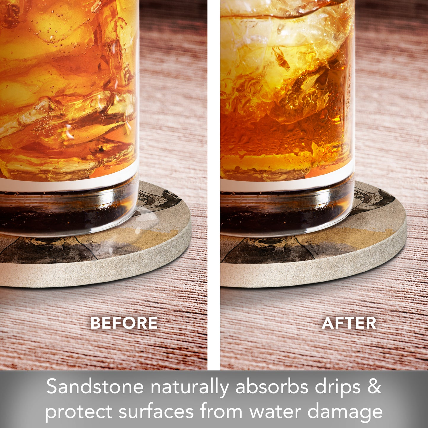 Thirstystone Whitetail Deer 4 Pack Natural Sandstone Coasters 4" Round Manufactured in the USA