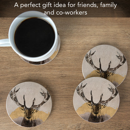 Thirstystone Whitetail Deer 4 Pack Natural Sandstone Coasters 4" Round Manufactured in the USA