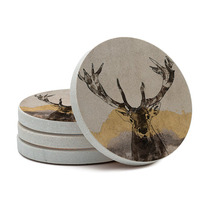 Thirstystone Whitetail Deer 4 Pack Natural Sandstone Coasters 4" Round
