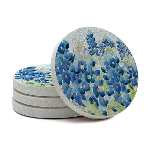 Thirstystone Bluebonnet Fields 4 Pack Natural Sandstone Coasters 4" Round
