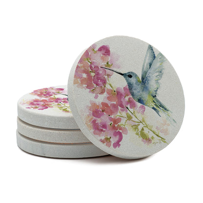 Thirstystone Hummingbird Watercolor 4 Pack Round Natural Sandstone Coasters 4" Round