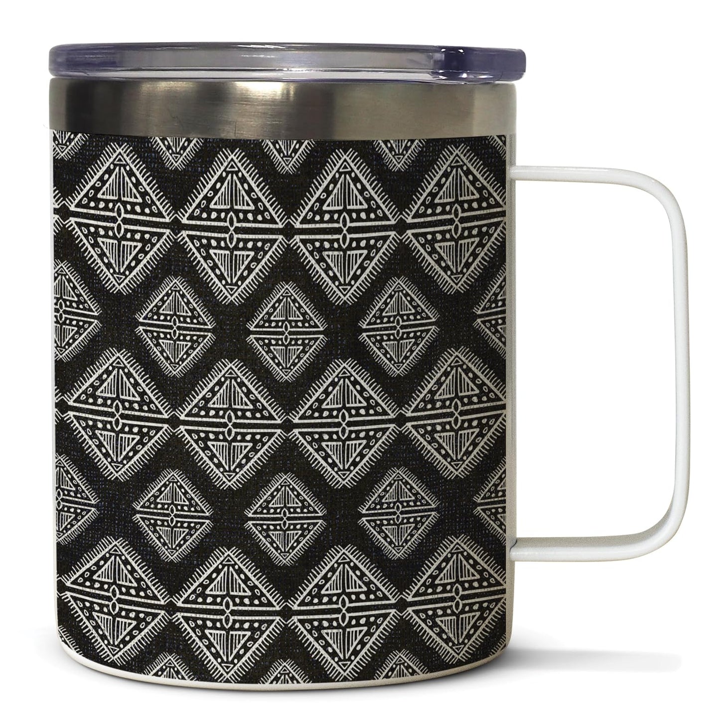 Highland Home Decorative Stainless Steel Insulated Travel Mug with Lid and Handle 12 oz. Manufactured in the USA Dishwasher Safe (Tribal Zen)