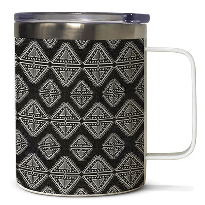 Highland Home Decorative Stainless Steel Insulated Travel Mug with Lid and Handle 12 oz. Manufactured in the USA Dishwasher Safe (Tribal Zen)