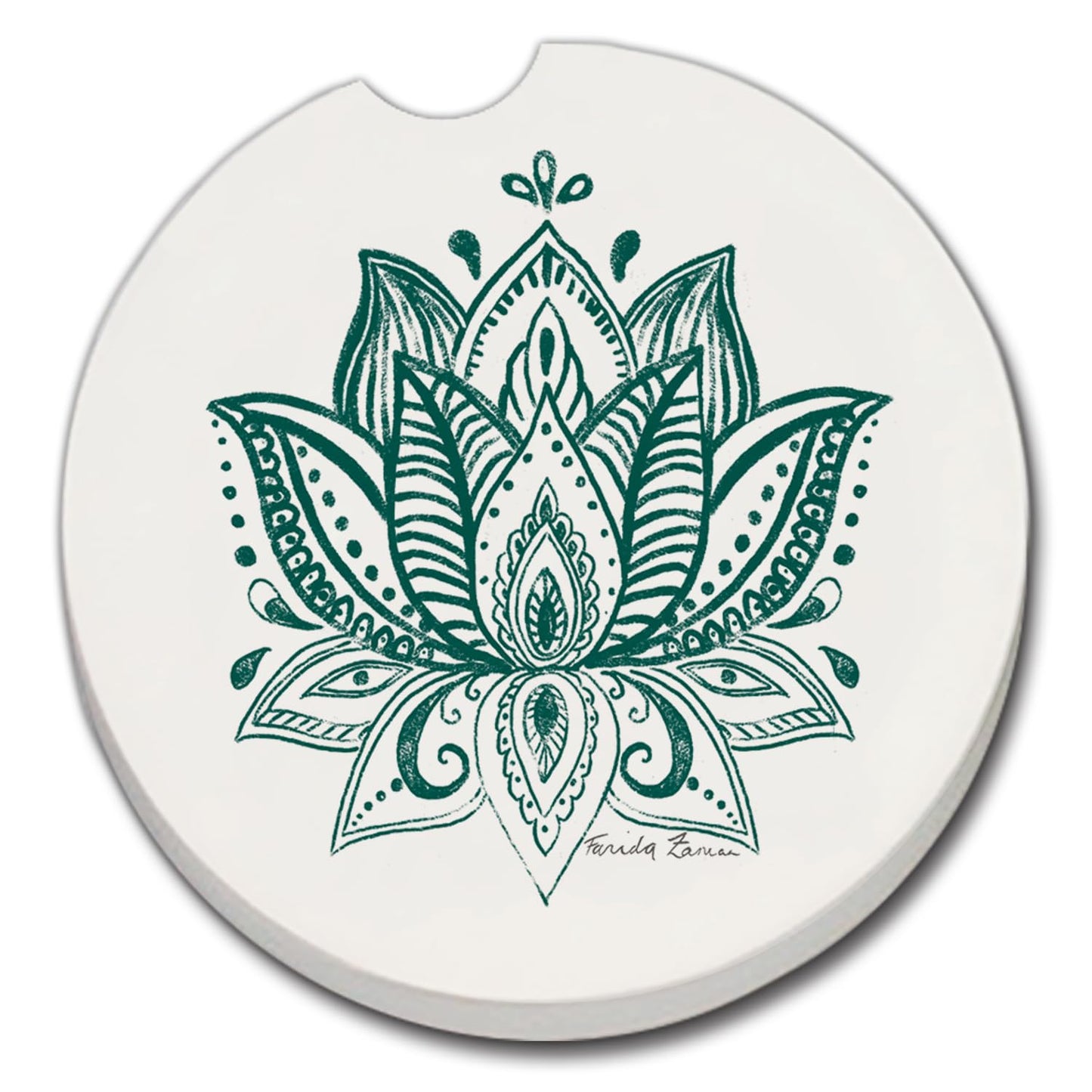 Thirstystone Lotus Sketch Single Absorbent Stone Car Coaster for Vehicle Cup Holder 2.6” Diameter Manufactured in The USA