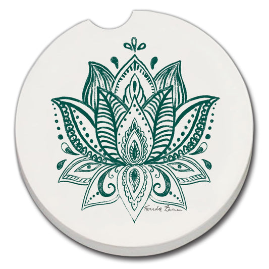 Thirstystone Lotus Sketch Single Absorbent Stone Car Coaster for Vehicle Cup Holder 2.6” Diameter Manufactured in The USA