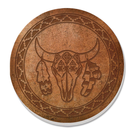 Thirstystone Leather Skull Single Round Absorbent Stone Coaster with Protective Cork Backing Manufactured in The USA 4" Diameter