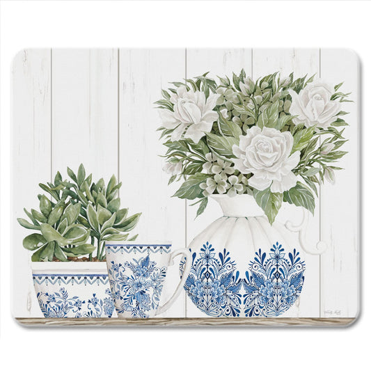 CounterArt Blue & White Pottery 3mm Tempered Glass Cutting Board 10" x 8" Manufactured in the USA