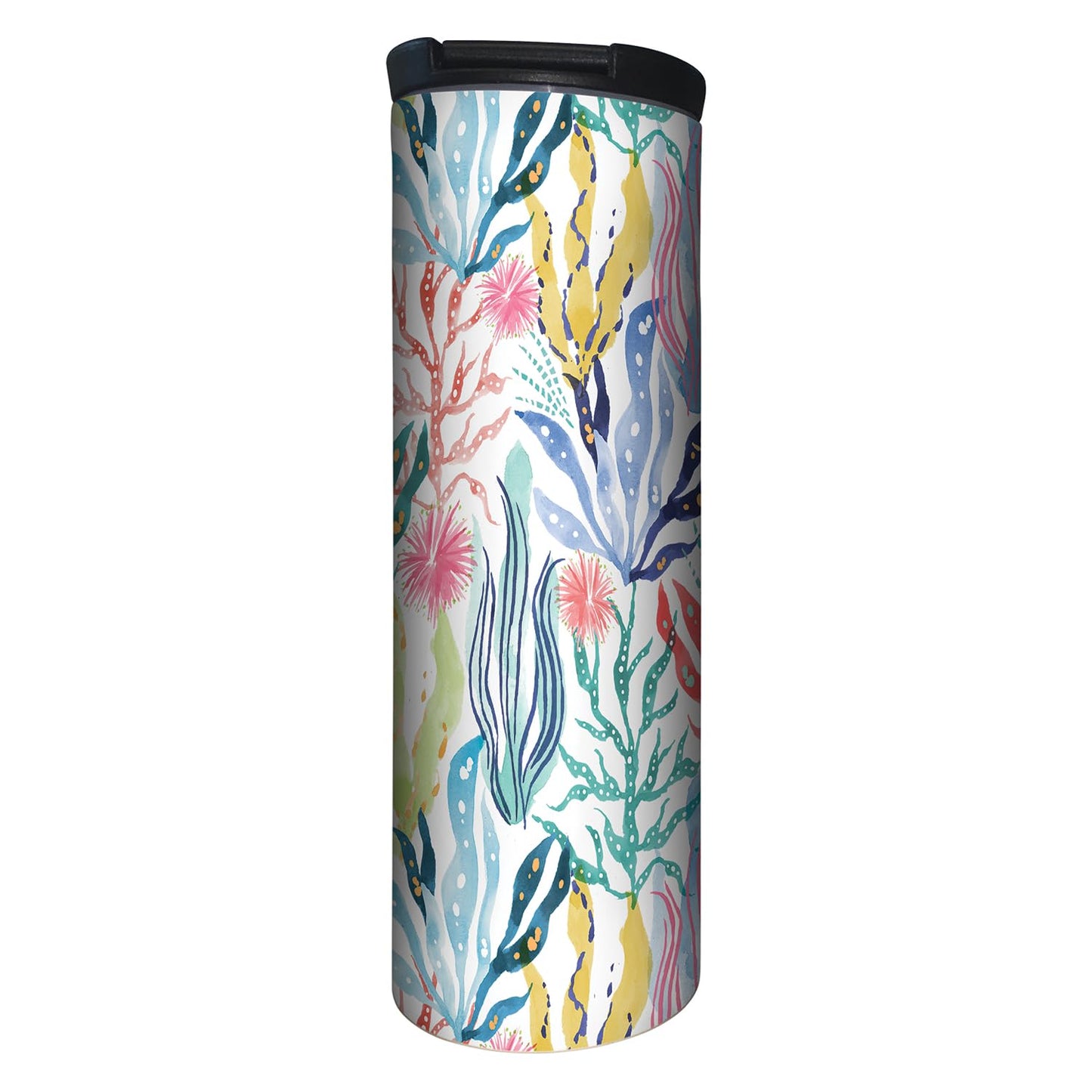 Highland Home Decorative Stainless Steel Double Wall Insulated Travel Tumbler with Lid 17 oz. Manufactured in the USA Dishwasher Safe (Coastal Coral)
