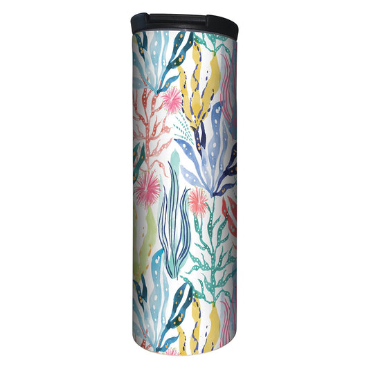 Highland Home Decorative Stainless Steel Double Wall Insulated Travel Tumbler with Lid 17 oz. Manufactured in the USA Dishwasher Safe (Coastal Coral)