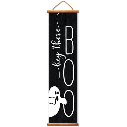 Highland Home Hey Boo Welcome Indoor/Outdoor Vinyl Hanging Entryway Sign Made in the USA Reusable Easy Wipes Clean Easy Storage