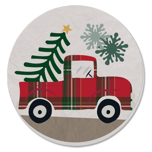 Thirstystone Plaid Christmas Tree Truck Single Round Absorbent Stone Coaster with Protective Cork Backing Manufactured in The USA 4" Diameter