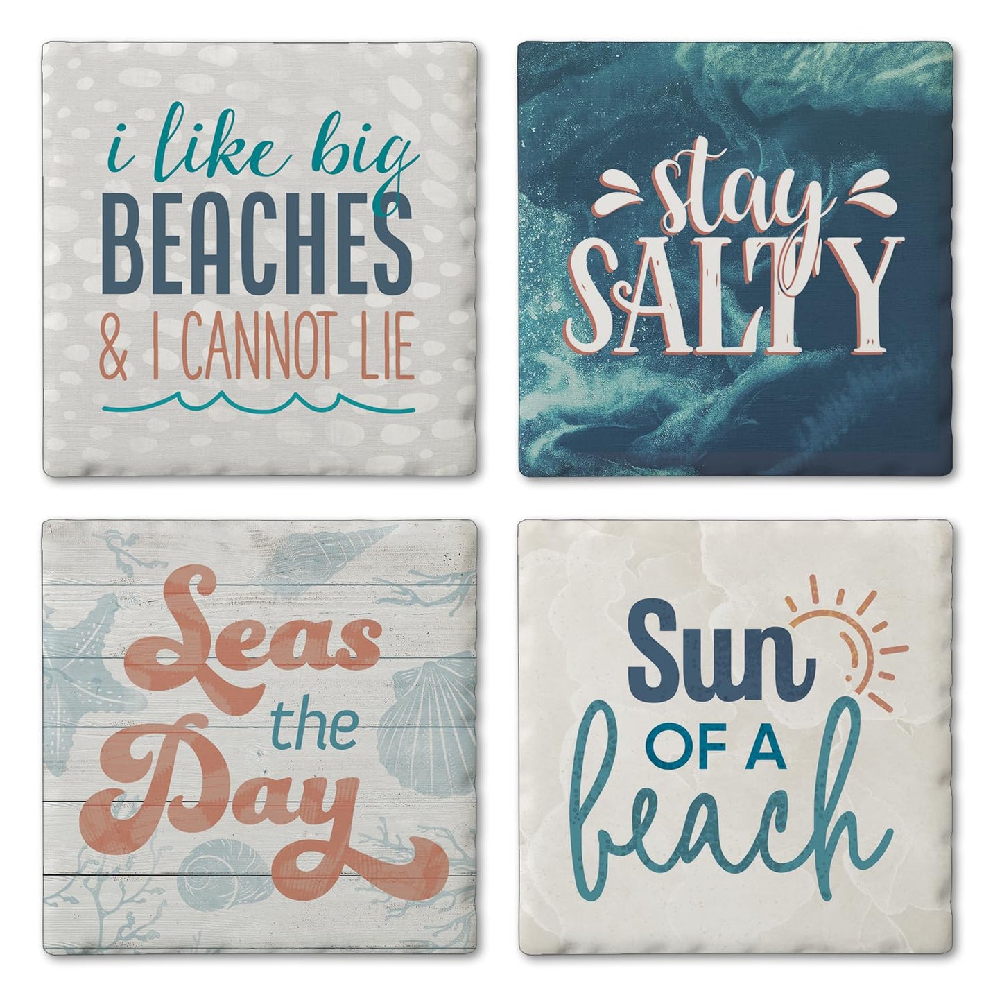 Thirstystone Big Beaches 4 Pack Assorted Tumbled Tile Stone Coasters 4" Square