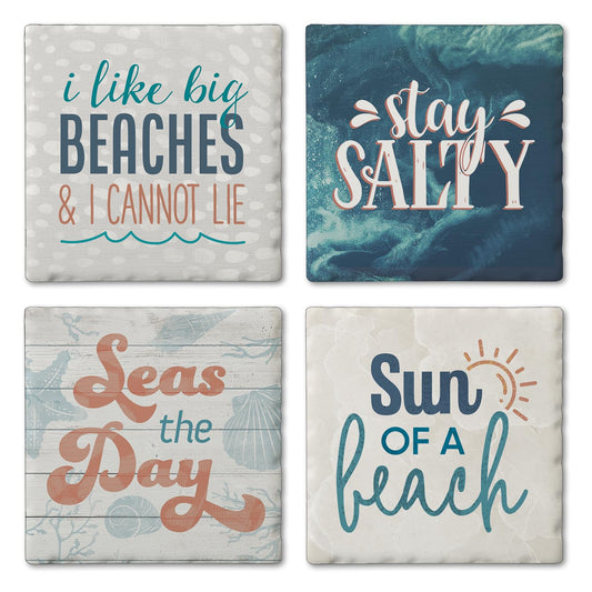 Thirstystone Big Beaches 4 Pack Assorted Tumbled Tile Stone Coasters 4" Square