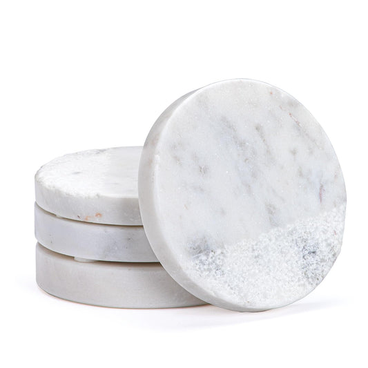 Thirstystone 4 Pack Round Natural White Marble Textured Coasters 4" Diameter Elegant Heat Tolerant Easily Wipes Clean