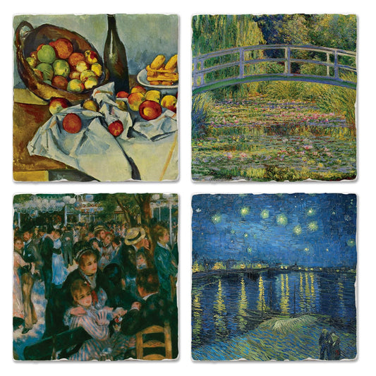 Thirstystone Impressionists 4-Pack Assorted Tumbled Tile Stone Coasters 4" Square