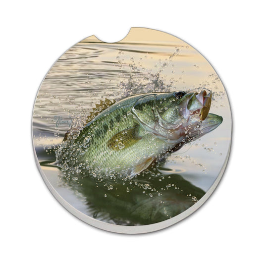 Thirstystone Bass Fishing Single Absorbent Stone Coaster for Vehicle Cup Holder 2.6” Diameter Manufactured in The USA