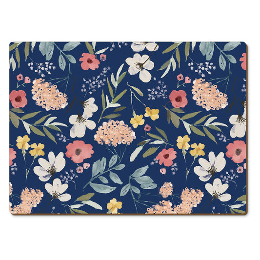 CounterArt Meadow Blue Premium Decorative Hardboard Tabletop Placemats 4-Pack Manufactured in The USA Heat Tolerant and Easily Wipes Clean