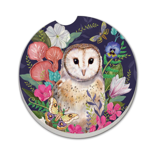 Thirstystone Barn Owl Single Absorbent Stone Coaster for Vehicle Cup Holder 2.6” Diameter Manufactured in The USA