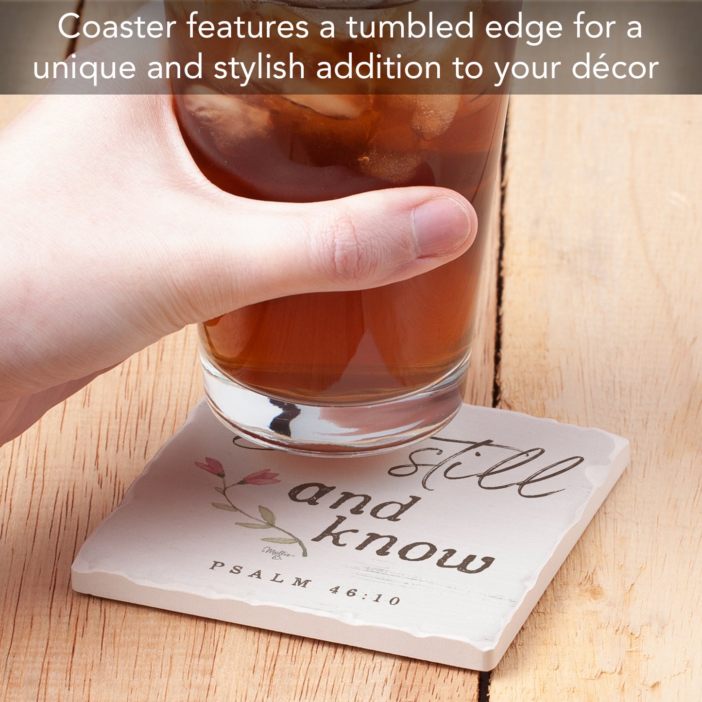 Thirstystone Be Still & Know Single Tumbled Tile Stone Coaster with Protective Cork Backing Manufactured in The USA 4" Square, Artistic, Easily Wipes Clean