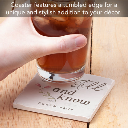 Thirstystone Be Still & Know Single Tumbled Tile Stone Coaster with Protective Cork Backing Manufactured in The USA 4" Square, Artistic, Easily Wipes Clean
