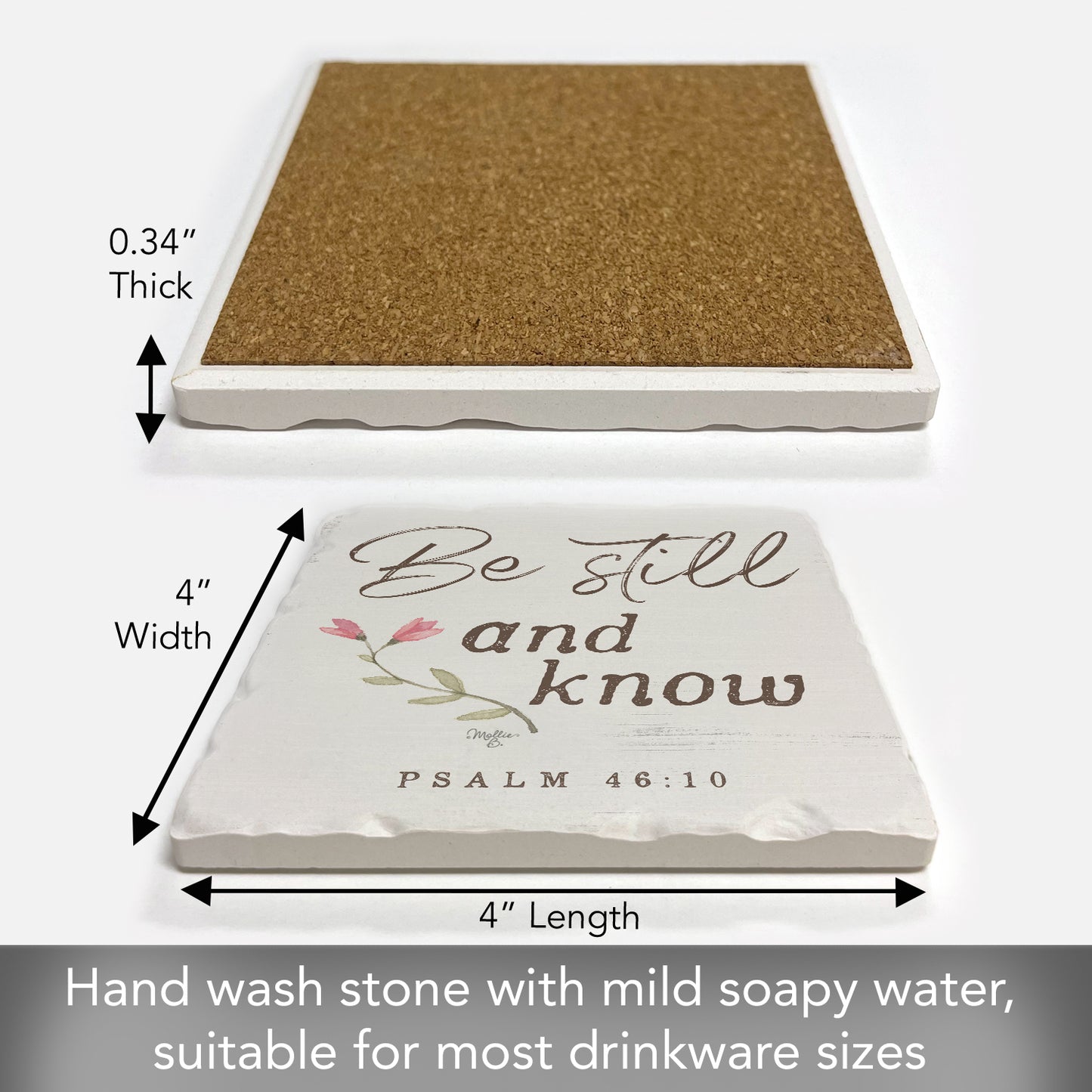 Thirstystone Be Still & Know Single Tumbled Tile Stone Coaster with Protective Cork Backing Manufactured in The USA 4" Square, Artistic, Easily Wipes Clean