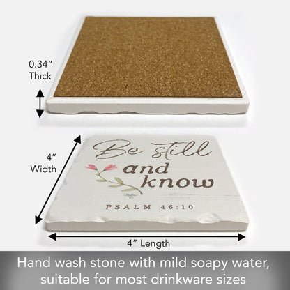 Thirstystone Be Still & Know Single Tumbled Tile Stone Coaster with Protective Cork Backing Manufactured in The USA 4" Square, Artistic, Easily Wipes Clean
