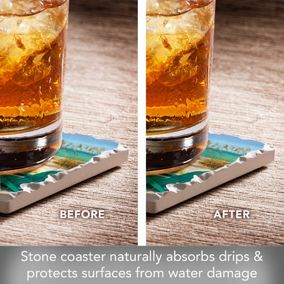 Thirstystone Beach Chairs Single Tumbled Tile Stone Coaster with Protective Cork Backing Manufactured in The USA 4" Square, Colorful, Artistiic, Easily Wipes Clean