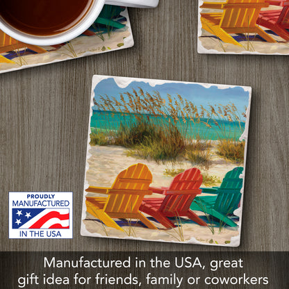Thirstystone Beach Chairs Single Tumbled Tile Stone Coaster with Protective Cork Backing Manufactured in The USA 4" Square, Colorful, Artistiic, Easily Wipes Clean