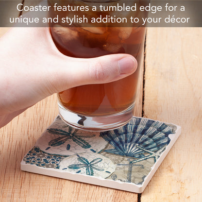 Thirstystone Sea Shells Single Tumbled Tile Stone Coaster with Protective Cork Backing Manufactured in The USA 4" Square, Colorful, Artistic, Easily Wipes Clean