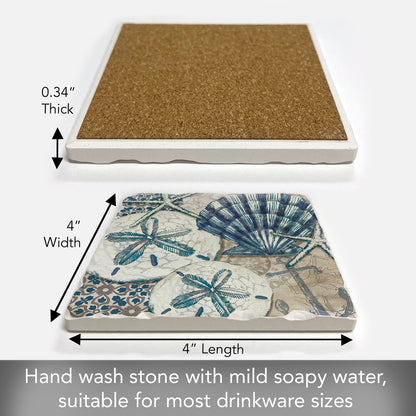 Thirstystone Sea Shells Single Tumbled Tile Stone Coaster with Protective Cork Backing Manufactured in The USA 4" Square, Colorful, Artistic, Easily Wipes Clean