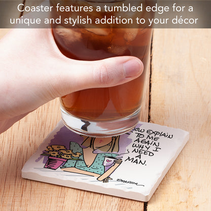 Thirstystone Need a Man Single Tumbled Tile Coaster Manufactured in The USA Humorous, Stylish, Single Coasters Allow You to Create Own Set