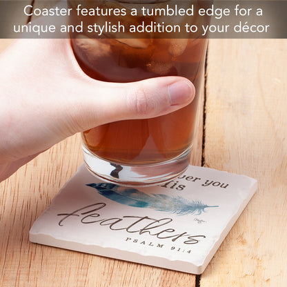 Thirstystone Feathers Single Tumbled Tile Stone Coaster with Protective Cork Backing Manufactured in The USA 4" Square, Artistic, Easily Wipes Clean
