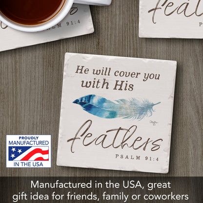 Thirstystone Feathers Single Tumbled Tile Stone Coaster with Protective Cork Backing Manufactured in The USA 4" Square, Artistic, Easily Wipes Clean