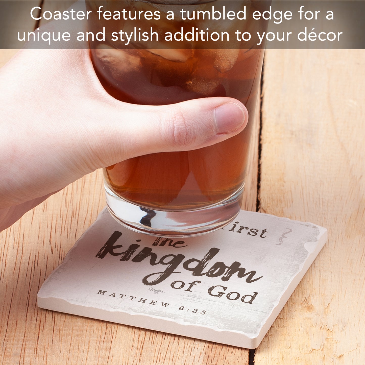 Thirstystone Seek First The Kingdom Single Tumbled Tile Stone Coaster with Protective Cork Backing Manufactured in The USA 4" Square, Artistic, Easily Wipes Clean
