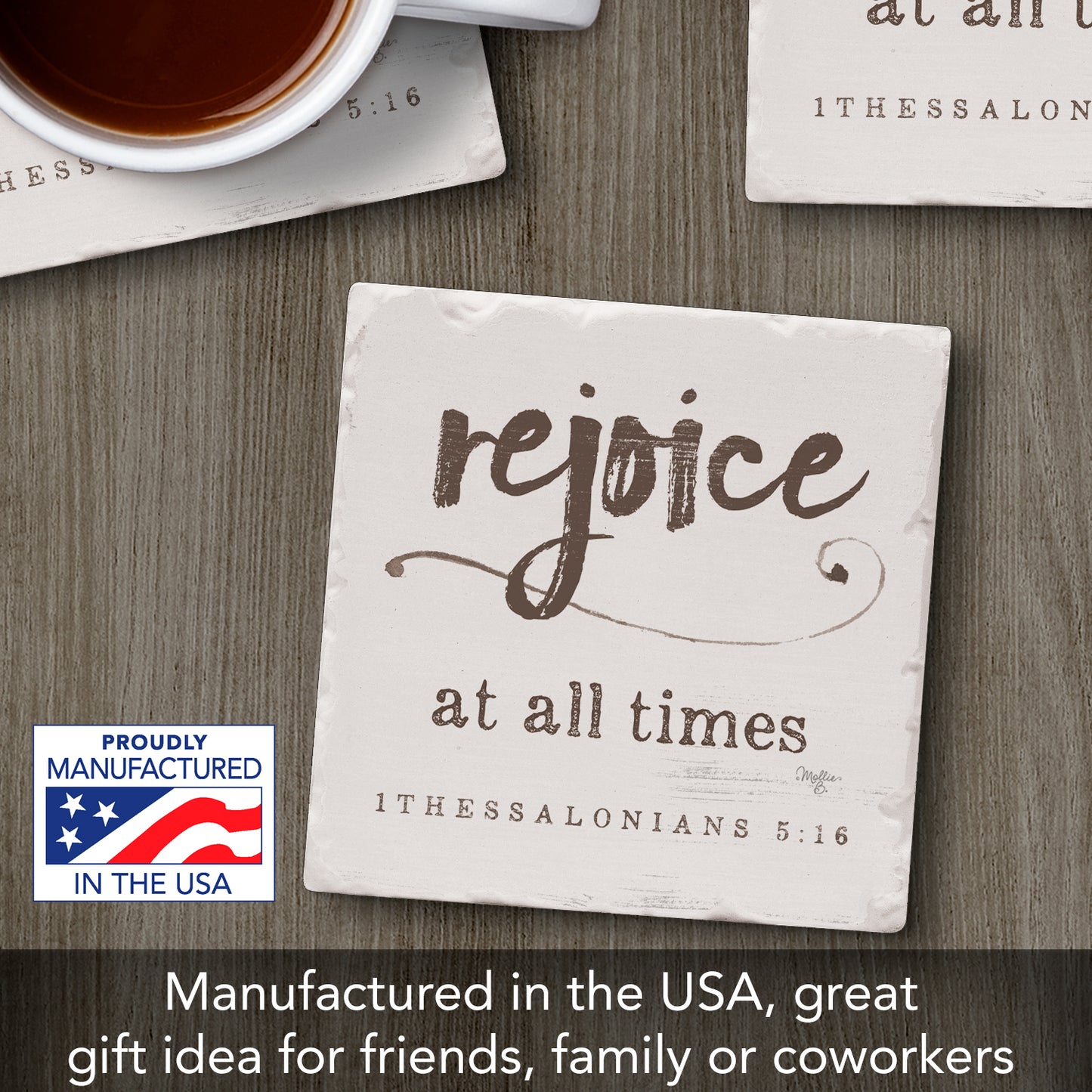 Thirstystone Rejoice Single Tumbled Tile Stone Coaster with Protective Cork Backing Manufactured in The USA 4" Square, Artistic, Easily Wipes Clean