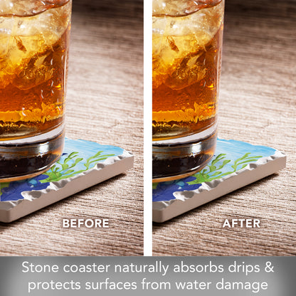 Thirstystone Dolphin Duo Single Tumbled Tile Stone Coaster with Protective Cork Backing Manufactured in The USA 4" Square, Colorful, Artistiic, Easily Wipes Clean