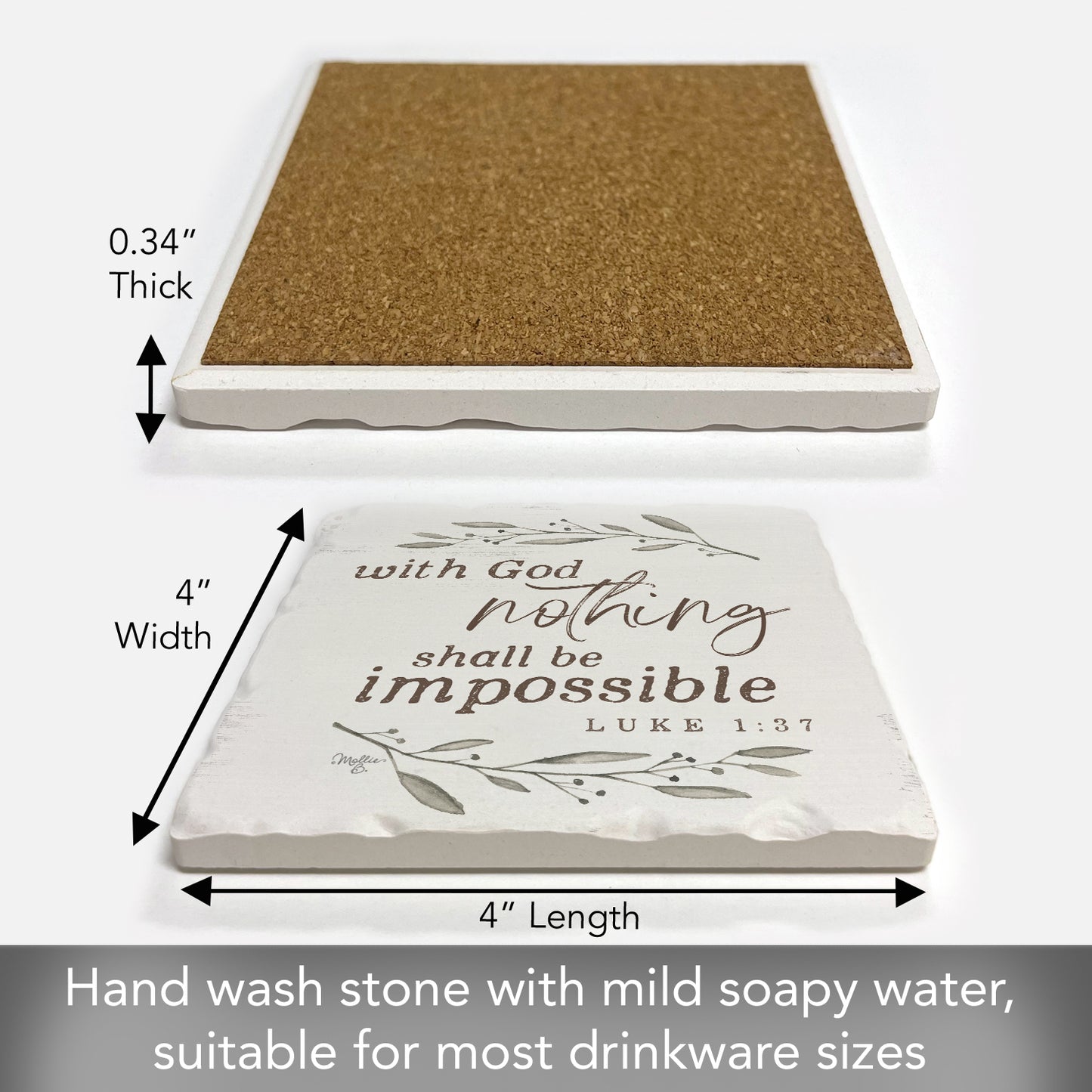 Thirstystone Nothing is Impossible Single Tumbled Tile Stone Coaster with Protective Cork Backing Manufactured in The USA 4" Square, Artistic, Easily Wipes Clean