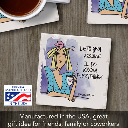 Thirstystone Just Assume Single Tumbled Tile Coaster Collection Manufactured in The USA Humorous, Stylish, Single Coasters Allow You to Create Own Set (Just Assume)