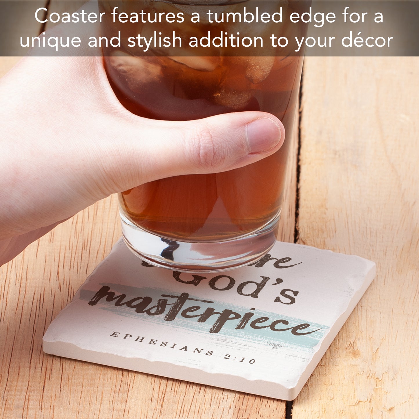 Thirstystone Masterpiece Single Tumbled Tile Stone Coaster with Protective Cork Backing Manufactured in The USA 4" Square, Artistic, Easily Wipes Clean