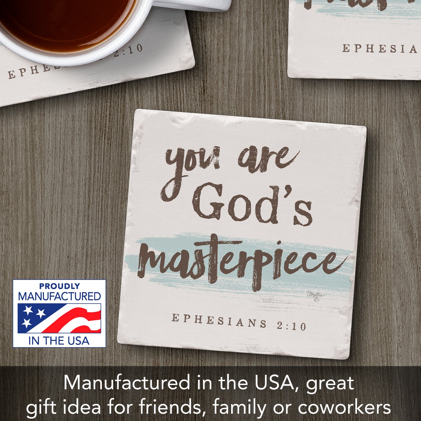 Thirstystone Masterpiece Single Tumbled Tile Stone Coaster with Protective Cork Backing Manufactured in The USA 4" Square, Artistic, Easily Wipes Clean